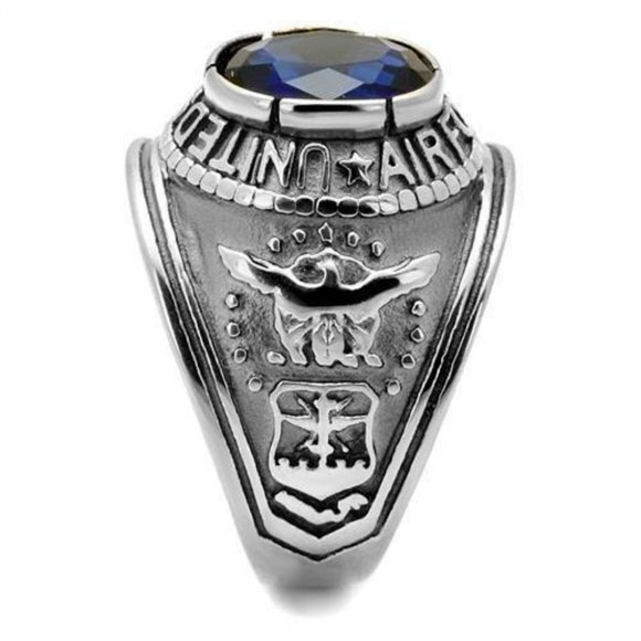 United States U.S. Air Force Ring - USAF Military Rings Silver Blue Stone - Picture 4 of 8
